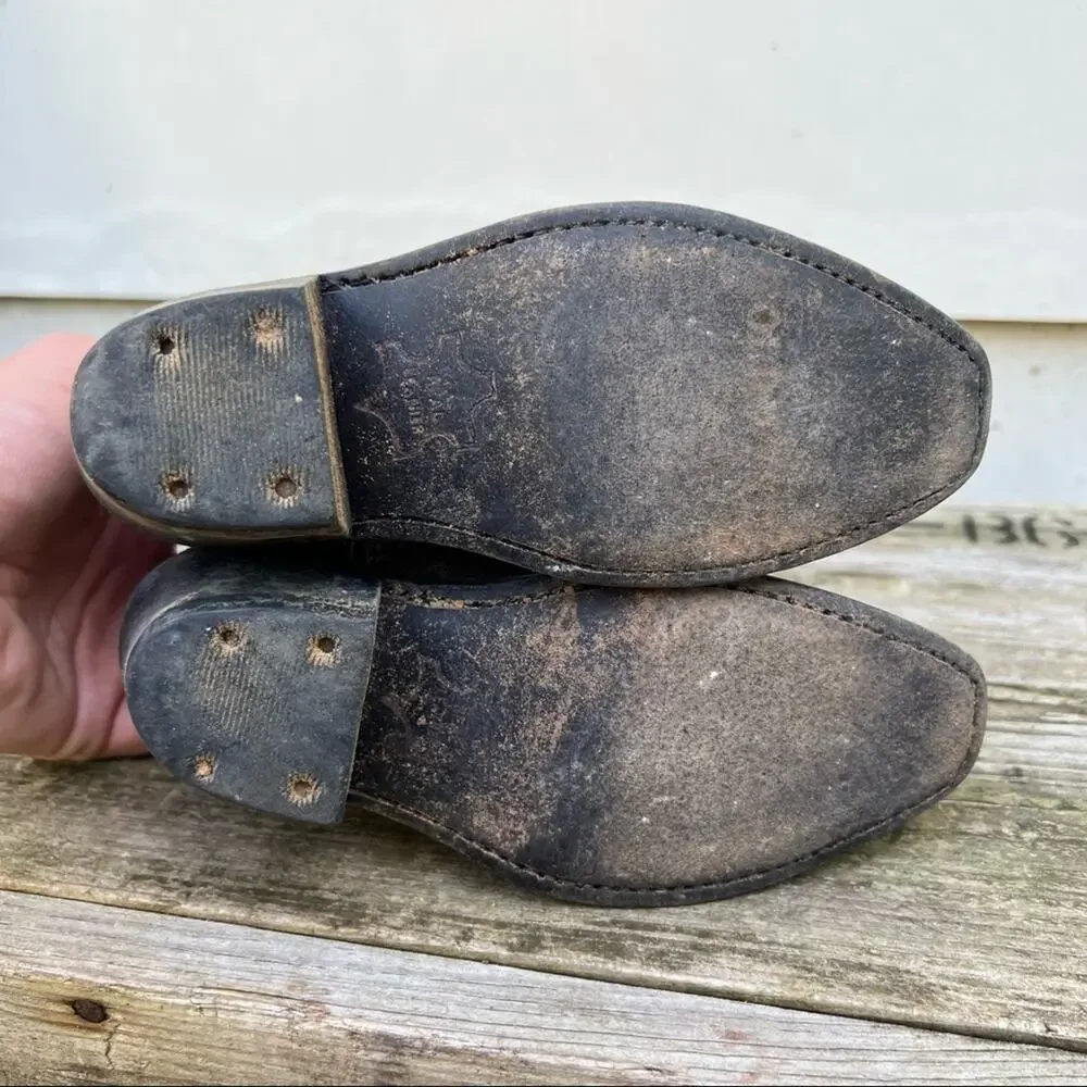 Old West Kids Vintage Charcoal with Fancy Embroidery Snip Toe Western Boots